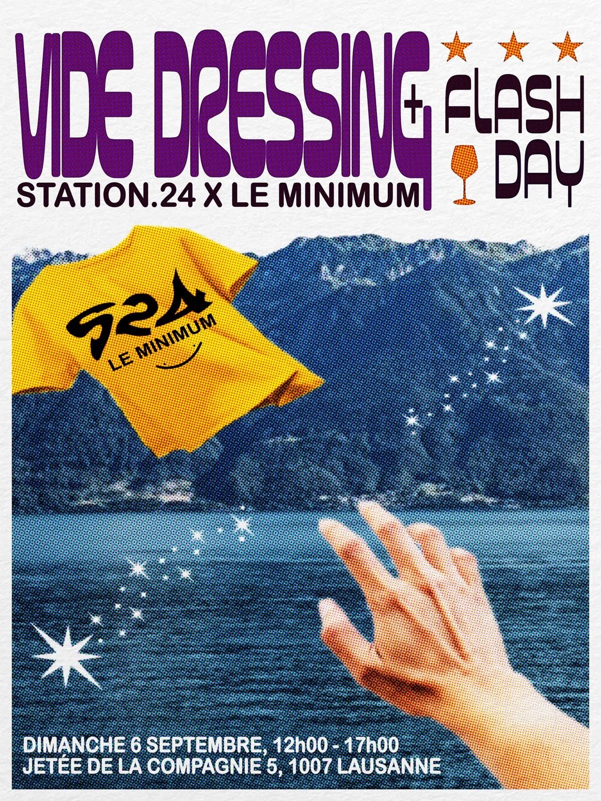 Affiche Vide dressing et Flash day, Station.24 x Le Minimum, dimanche 6 septembre, Jetée de la Compagnie 5, Lausanne